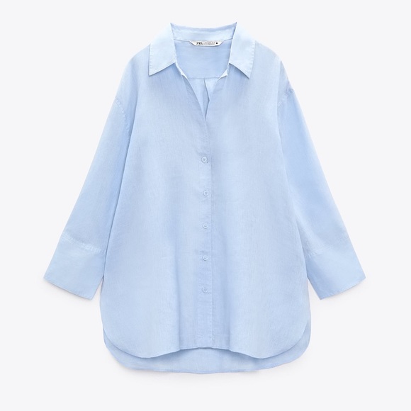 ZARA Asymmetrical hem linen shirt (blue) - Picture 1 of 4